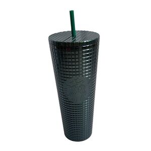 Starbucks Gridded Dark Green 24 oz Tumbler Holiday 2021 Cold Water Coffee